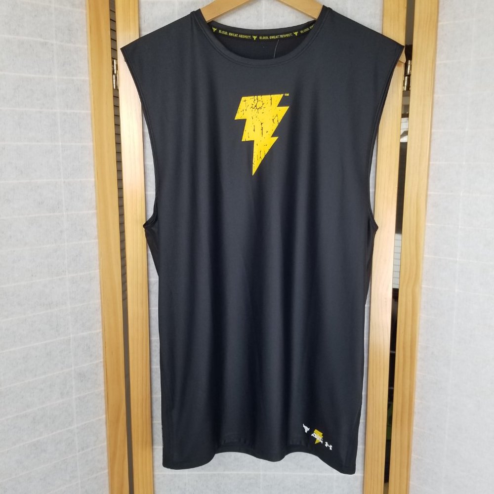 Under Armour Muscle Tank Tee Shirt Black Adam Compression Lightning Bolt XL NWT